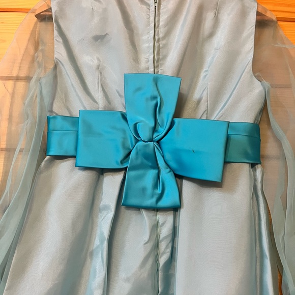 Vintage 1960s light blue & turquoise cocktail prom maxi dress w/ empire waist - Picture 5 of 8